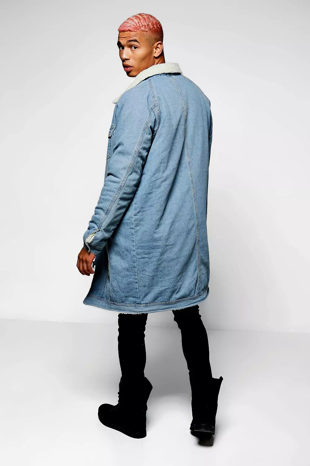 Borg longline denim store jacket